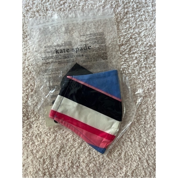 Kate Spade Blue Pink Stripe Berber Fashion Face Mask Elastic Loops Wire Nose - Picture 4 of 4